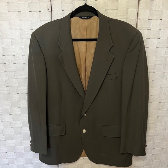 VTG Burberrys Super 100's Wool Olive Green Blazer Sport Coat Jacket Size 44‎ Reg - Picture 1 of 11